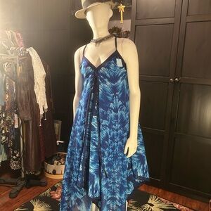 #263 Magic Blue Sundress with Spaghetti Straps and Asymmetrical Design